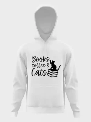 Books coffee cats hoodie