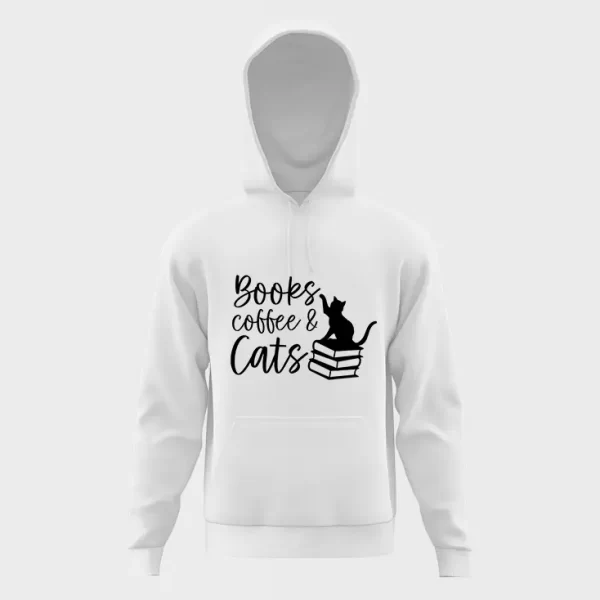 Books coffee cats hoodie